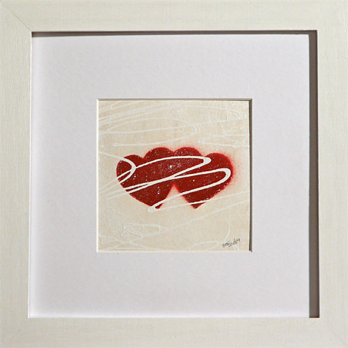 Two Hearts framed hearts painting