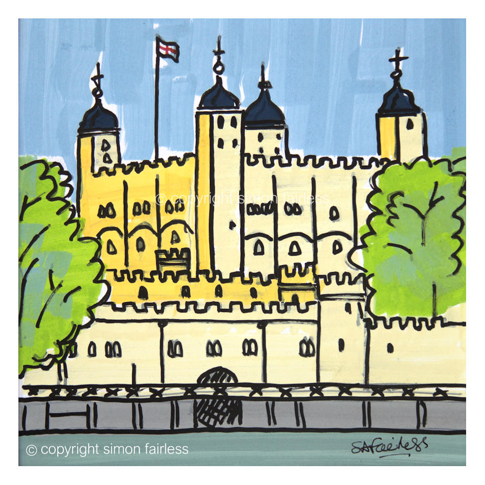 framed Tower of London pen and ink sketch