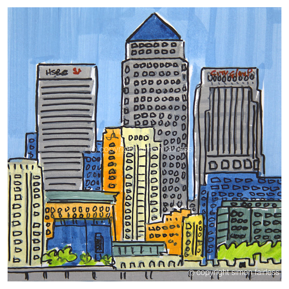 Canary Wharf London pen and ink sketch