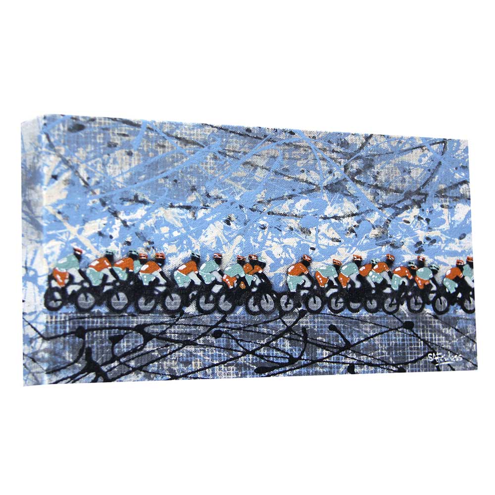 Peloton in Orange & Teal - abstract cycling painting